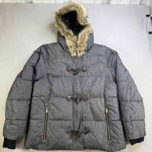 Gap Puffer Coat Hooded Toggle Closure Faux Fur Trim Grey‎ XL